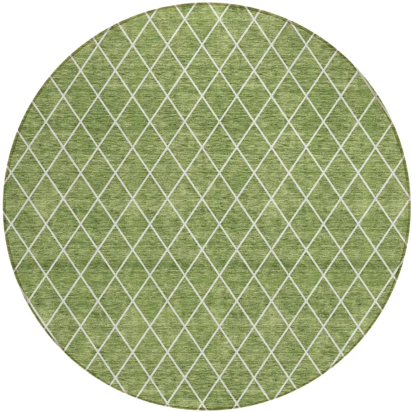 8' Green And Ivory Round Geometric Washable Indoor Outdoor Area Rug Photo 2