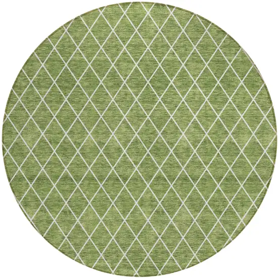 8' Green And Ivory Round Geometric Washable Indoor Outdoor Area Rug Photo 2