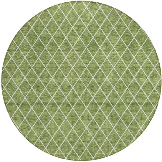 8' Green And Ivory Round Geometric Washable Indoor Outdoor Area Rug Photo 6