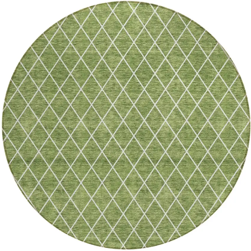 8' Green And Ivory Round Geometric Washable Indoor Outdoor Area Rug Photo 6
