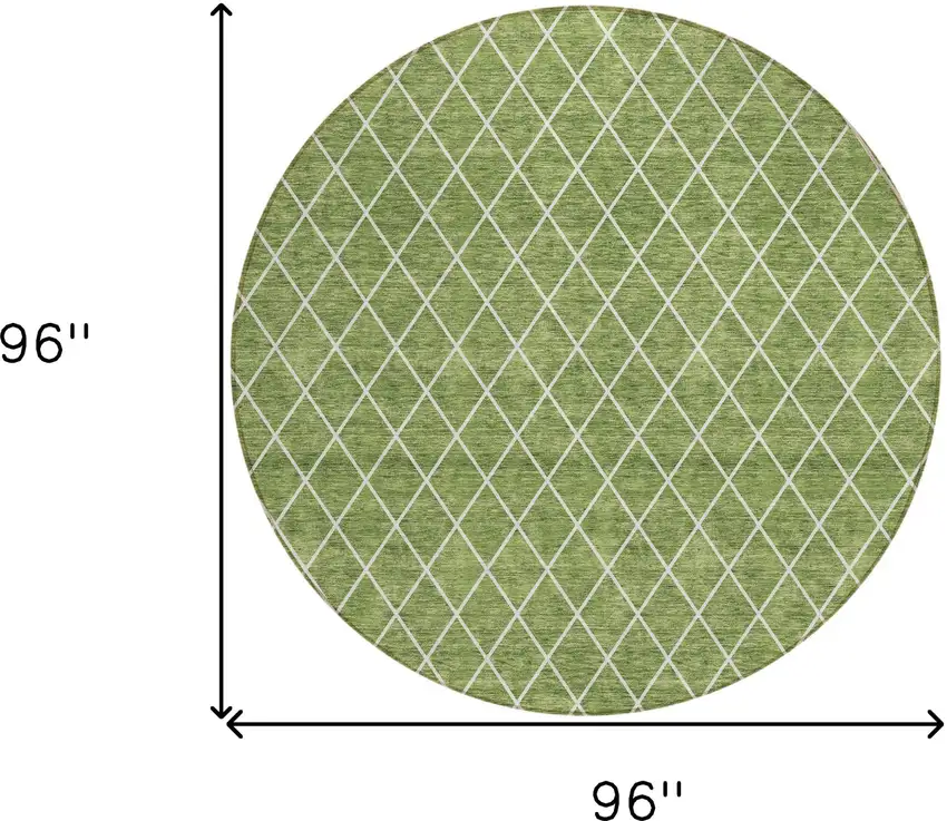 8' Green And Ivory Round Geometric Washable Indoor Outdoor Area Rug Photo 3