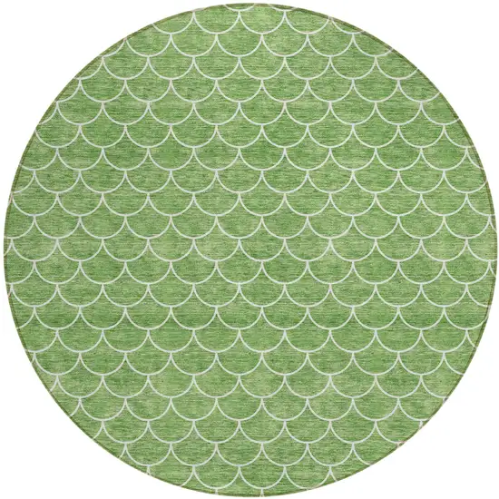8' Green And Ivory Round Geometric Washable Indoor Outdoor Area Rug Photo 2