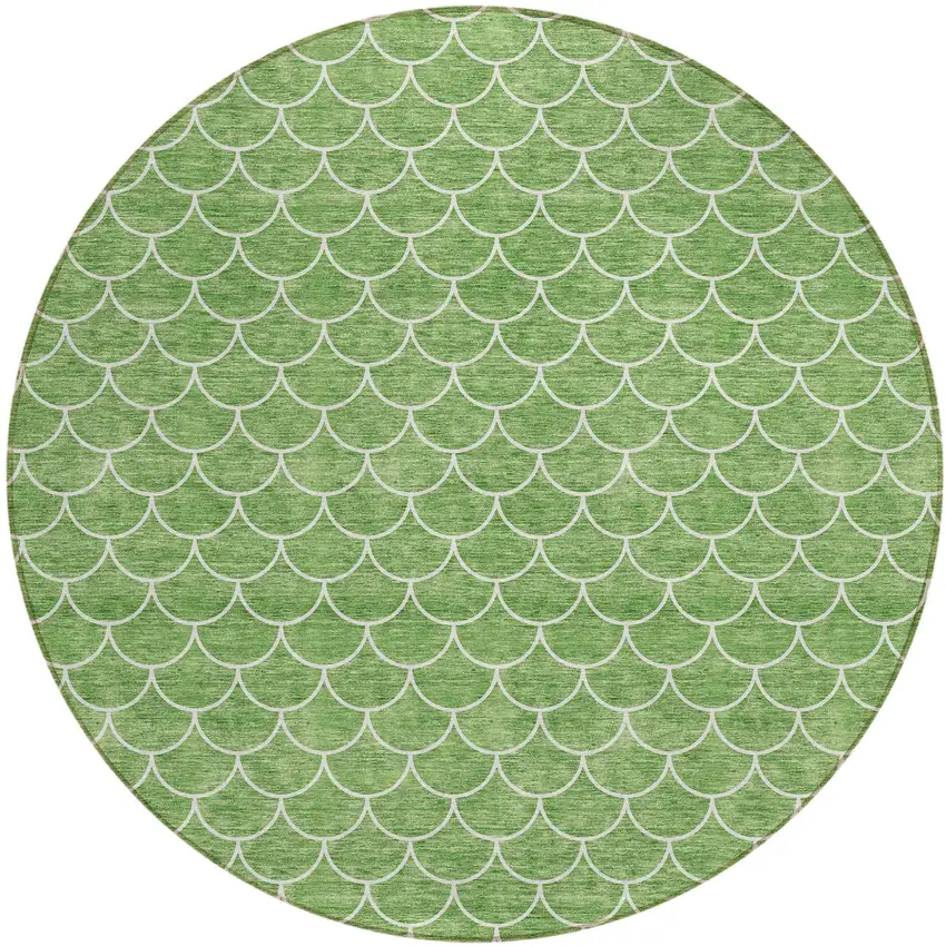 8' Green And Ivory Round Geometric Washable Indoor Outdoor Area Rug Photo 2