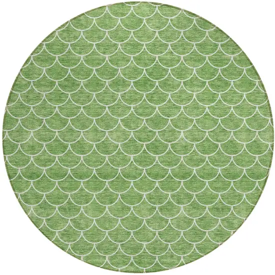 8' Green And Ivory Round Geometric Washable Indoor Outdoor Area Rug Photo 6