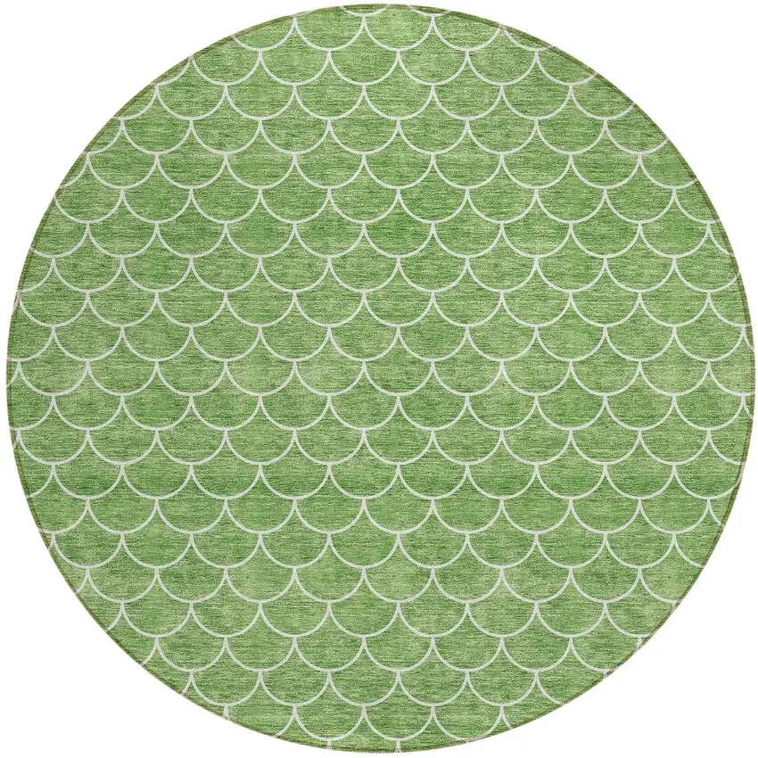 8' Green And Ivory Round Geometric Washable Indoor Outdoor Area Rug Photo 6