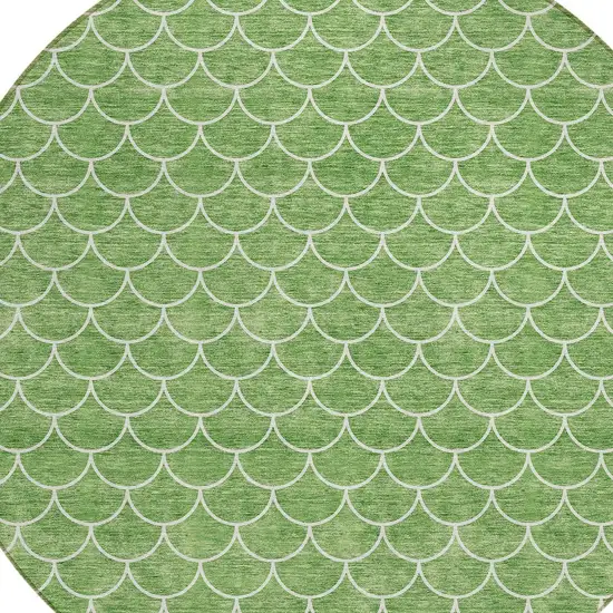 8' Green And Ivory Round Geometric Washable Indoor Outdoor Area Rug Photo 5