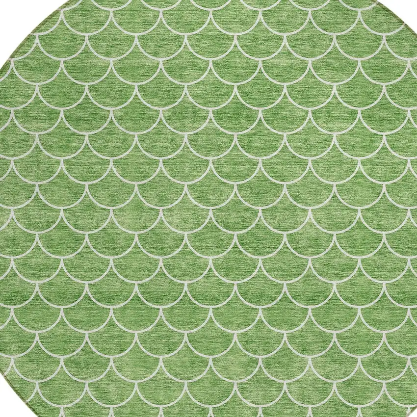 8' Green And Ivory Round Geometric Washable Indoor Outdoor Area Rug Photo 5