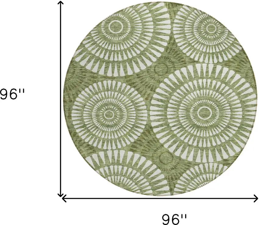 8' Green And Ivory Round Geometric Washable Indoor Outdoor Area Rug Photo 3