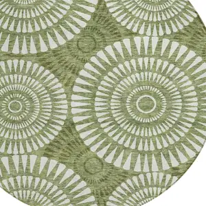 Photo of 8' Green And Ivory Round Geometric Washable Indoor Outdoor Area Rug
