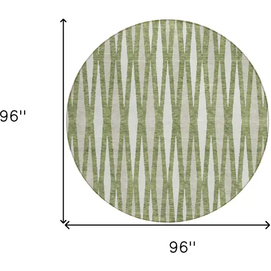 8' Green And Ivory Round Geometric Washable Indoor Outdoor Area Rug Photo 3