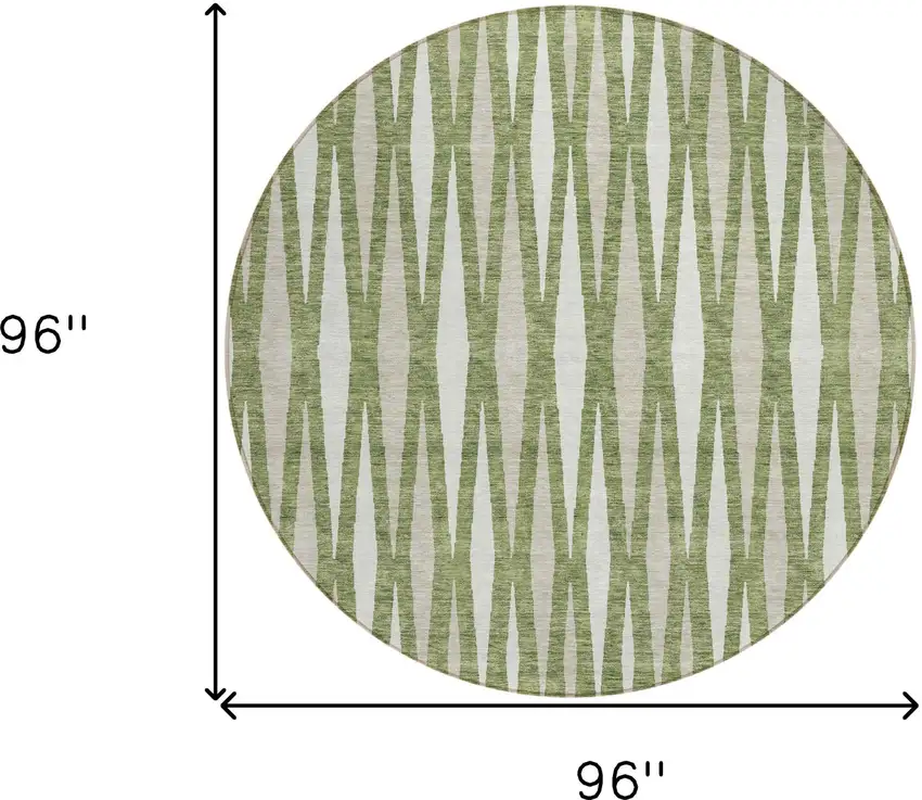 8' Green And Ivory Round Geometric Washable Indoor Outdoor Area Rug Photo 3