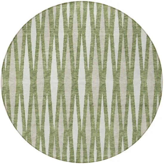 8' Green And Ivory Round Geometric Washable Indoor Outdoor Area Rug Photo 5