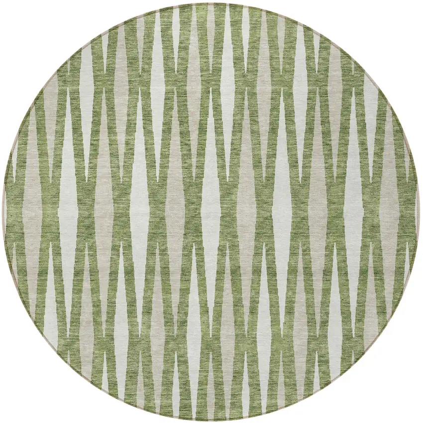 8' Green And Ivory Round Geometric Washable Indoor Outdoor Area Rug Photo 5