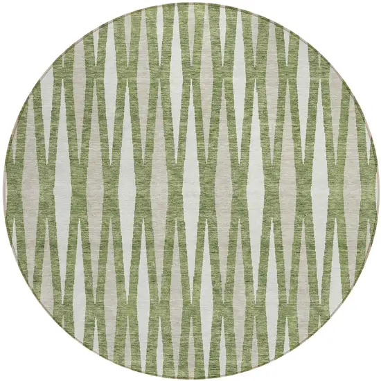 8' Green And Ivory Round Geometric Washable Indoor Outdoor Area Rug Photo 2
