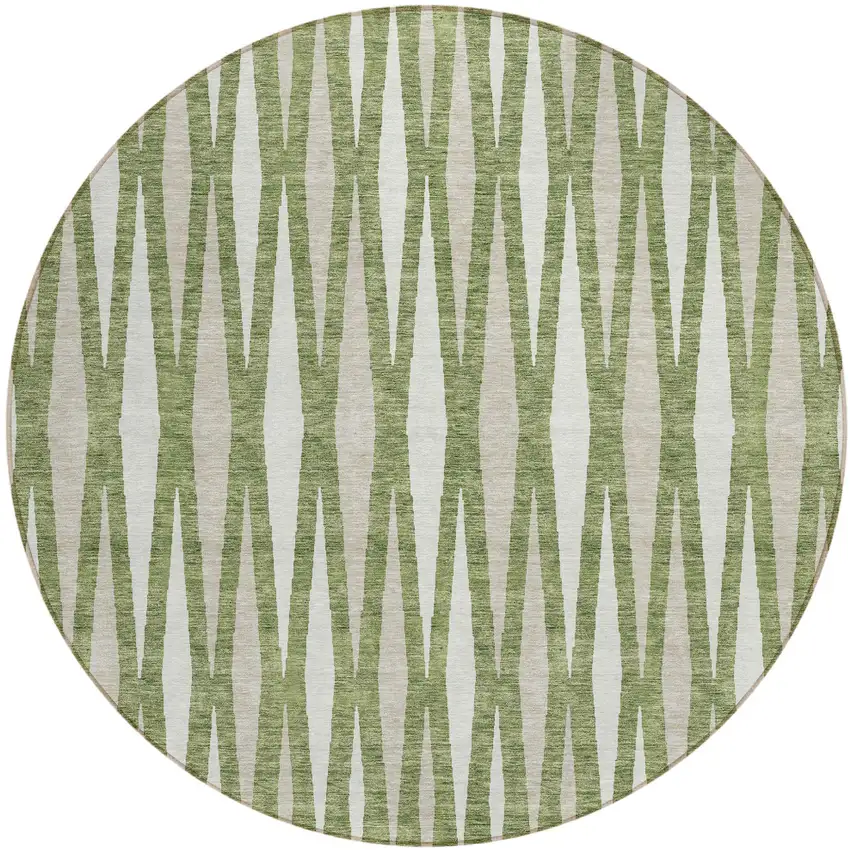 8' Green And Ivory Round Geometric Washable Indoor Outdoor Area Rug Photo 2