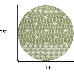 Photo of 8' Green And Ivory Round Geometric Washable Indoor Outdoor Area Rug