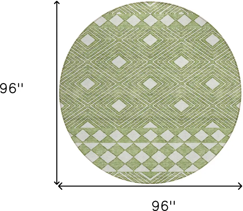 8' Green And Ivory Round Geometric Washable Indoor Outdoor Area Rug Photo 3