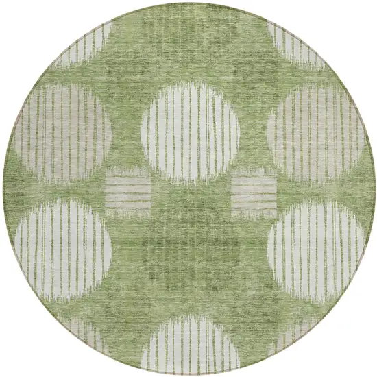 8' Green And Ivory Round Geometric Washable Indoor Outdoor Area Rug Photo 2