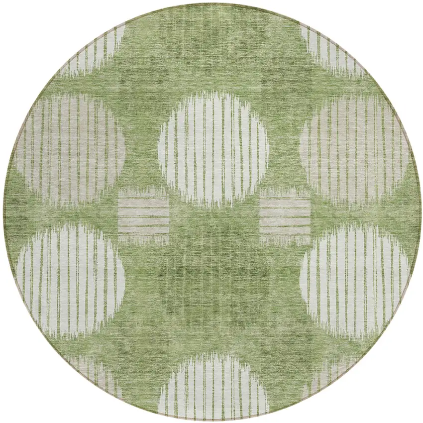 8' Green And Ivory Round Geometric Washable Indoor Outdoor Area Rug Photo 2