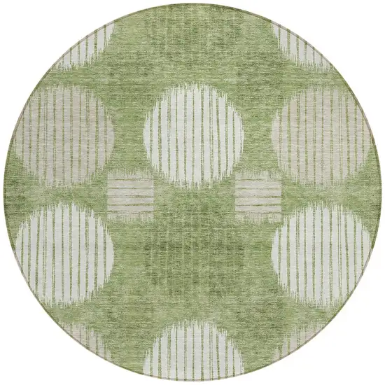 8' Green And Ivory Round Geometric Washable Indoor Outdoor Area Rug Photo 4