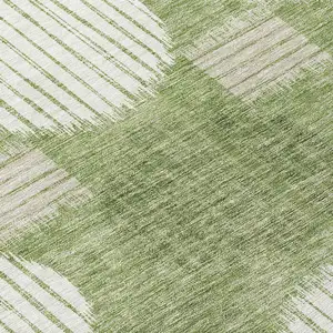 Photo of 8' Green And Ivory Round Geometric Washable Indoor Outdoor Area Rug