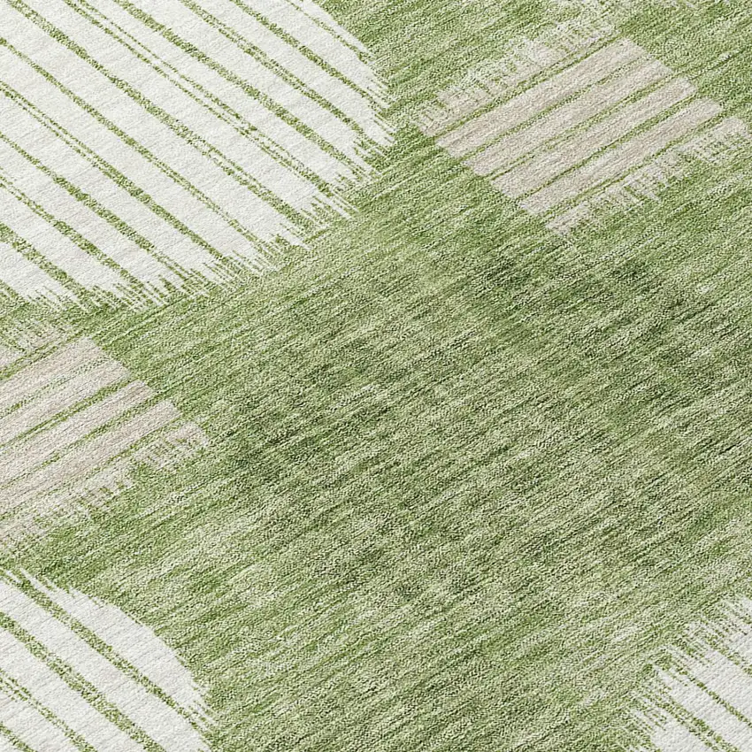 8' Green And Ivory Round Geometric Washable Indoor Outdoor Area Rug Photo 8