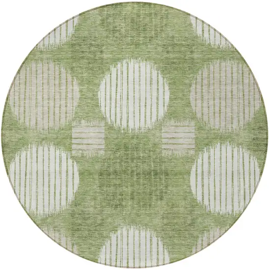 8' Green And Ivory Round Geometric Washable Indoor Outdoor Area Rug Photo 5