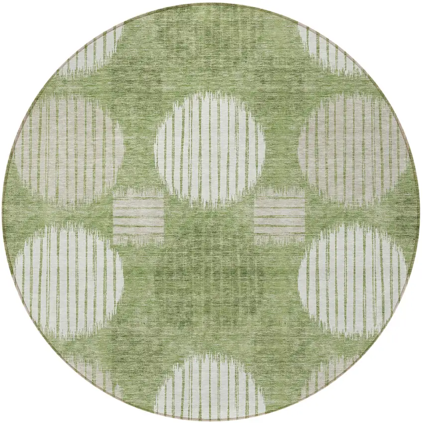 8' Green And Ivory Round Geometric Washable Indoor Outdoor Area Rug Photo 5