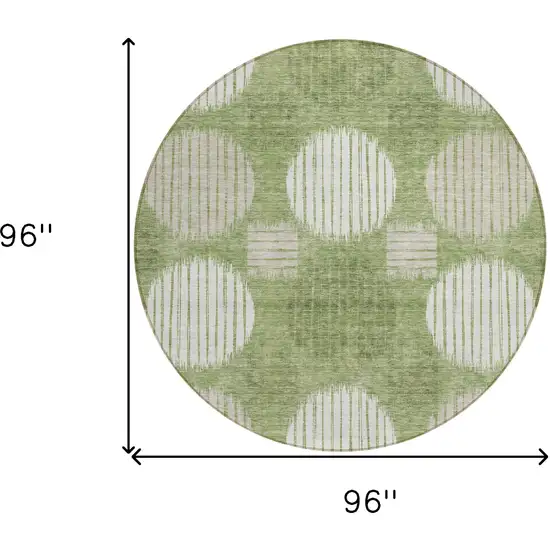 8' Green And Ivory Round Geometric Washable Indoor Outdoor Area Rug Photo 3