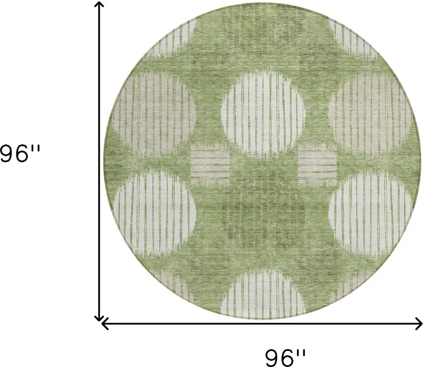 8' Green And Ivory Round Geometric Washable Indoor Outdoor Area Rug Photo 3