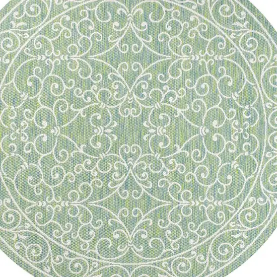 5' Green And Ivory Round Medallion Indoor Outdoor Area Rug Photo 2