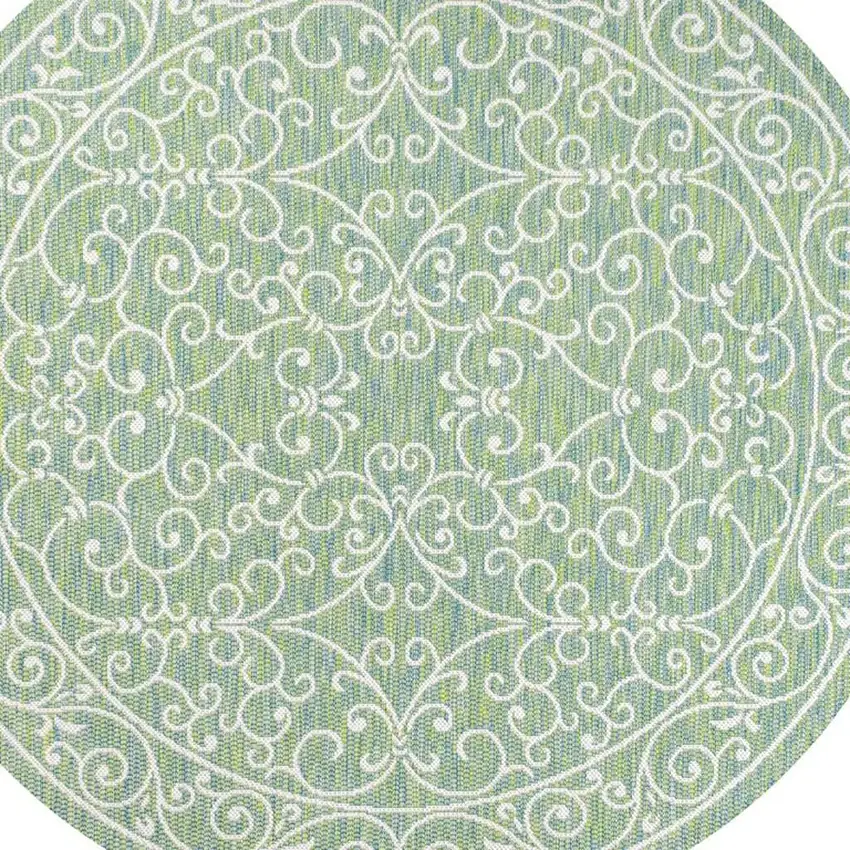 5' Green And Ivory Round Medallion Indoor Outdoor Area Rug Photo 2