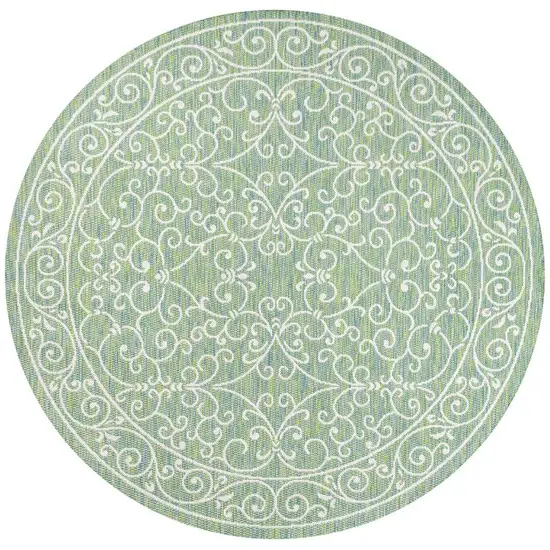 5' Green And Ivory Round Medallion Indoor Outdoor Area Rug Photo 3