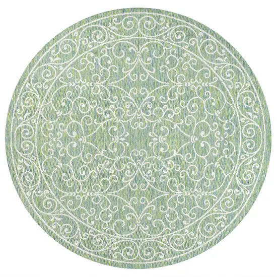 5' Green And Ivory Round Medallion Indoor Outdoor Area Rug Photo 1