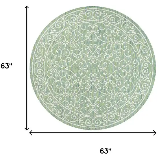 5' Green And Ivory Round Medallion Indoor Outdoor Area Rug Photo 9
