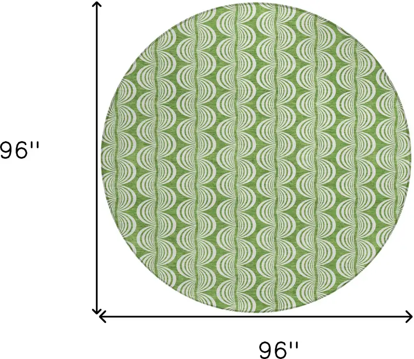 8' Green And Ivory Round Ogee Washable Indoor Outdoor Area Rug Photo 9