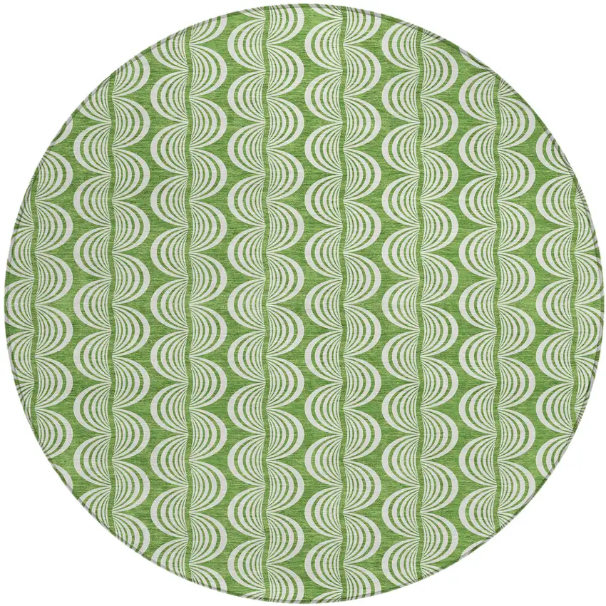 8' Green And Ivory Round Ogee Washable Indoor Outdoor Area Rug Photo 2