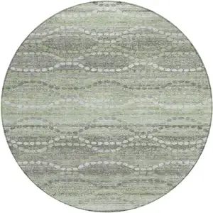 Photo of 8' Green And Ivory Round Ogee Washable Indoor Outdoor Area Rug