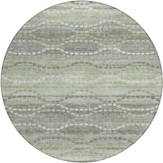 8' Green And Ivory Round Ogee Washable Indoor Outdoor Area Rug Photo 1