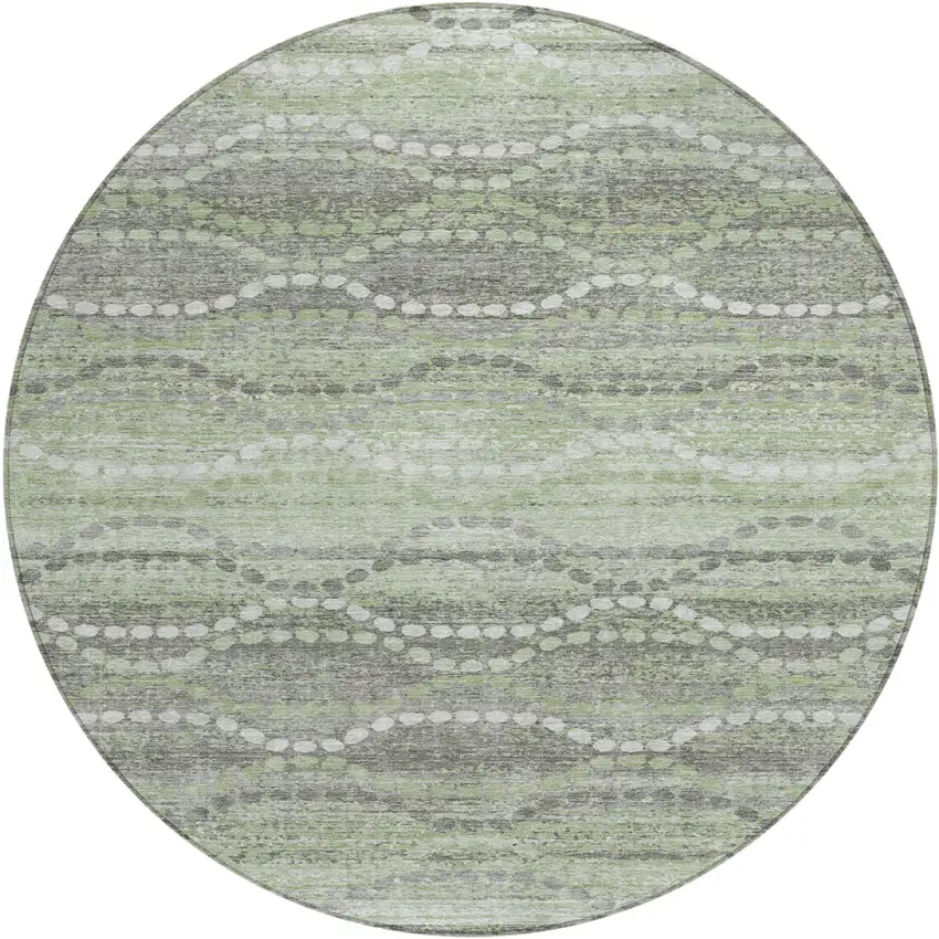 8' Green And Ivory Round Ogee Washable Indoor Outdoor Area Rug Photo 1
