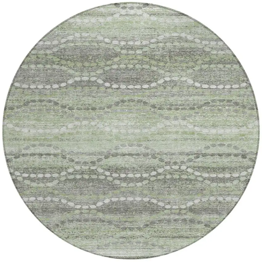 8' Green And Ivory Round Ogee Washable Indoor Outdoor Area Rug Photo 3