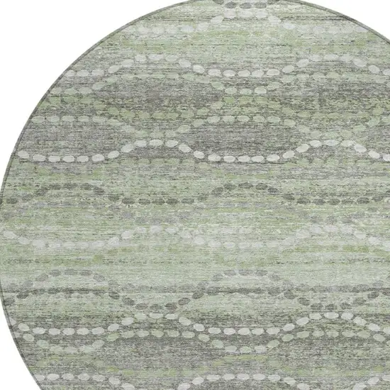 8' Green And Ivory Round Ogee Washable Indoor Outdoor Area Rug Photo 8