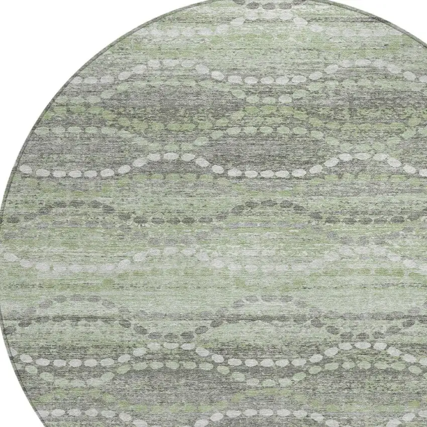 8' Green And Ivory Round Ogee Washable Indoor Outdoor Area Rug Photo 8