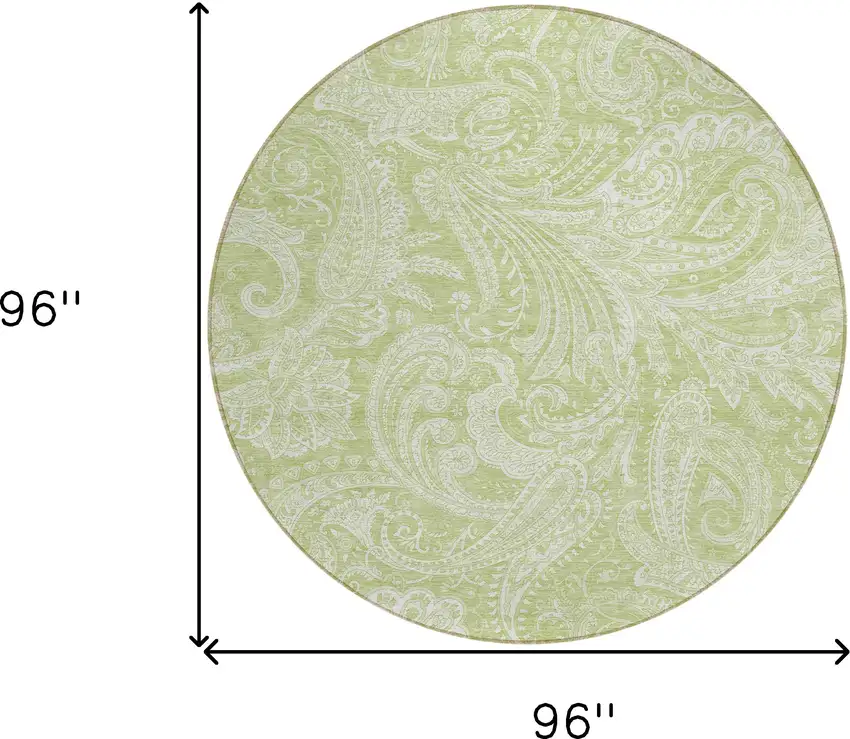 8' Green And Ivory Round Paisley Washable Indoor Outdoor Area Rug Photo 3