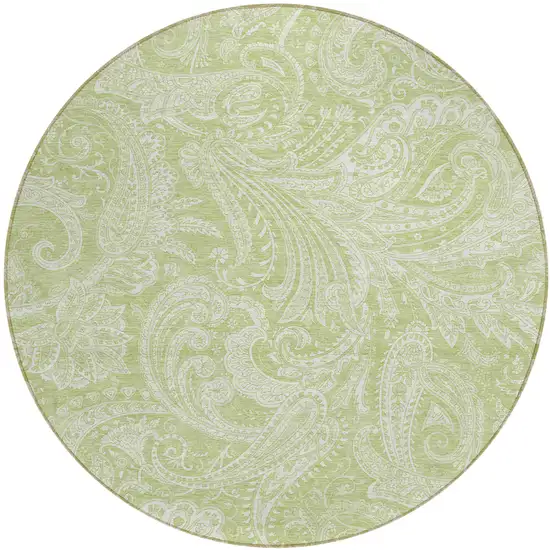 8' Green And Ivory Round Paisley Washable Indoor Outdoor Area Rug Photo 2