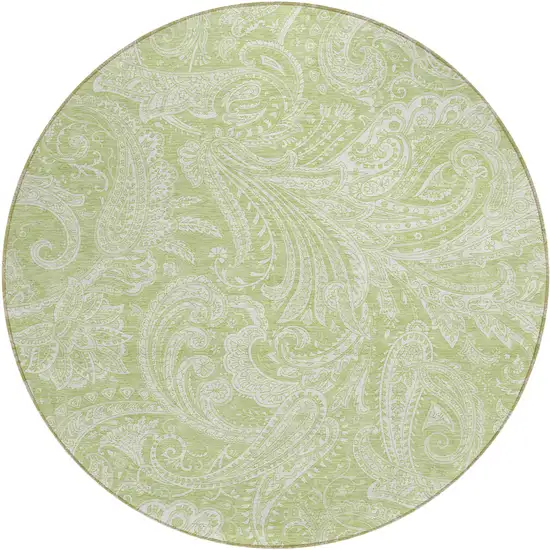 8' Green And Ivory Round Paisley Washable Indoor Outdoor Area Rug Photo 2