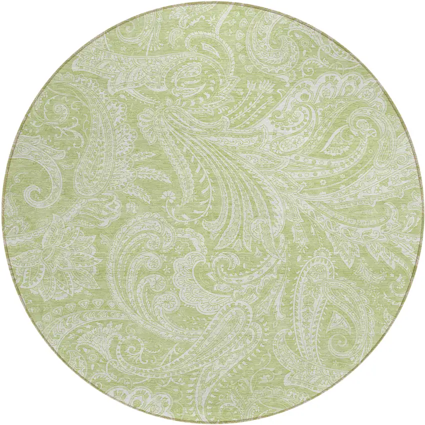 8' Green And Ivory Round Paisley Washable Indoor Outdoor Area Rug Photo 2