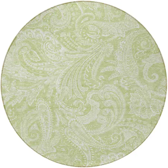 8' Green And Ivory Round Paisley Washable Indoor Outdoor Area Rug Photo 4