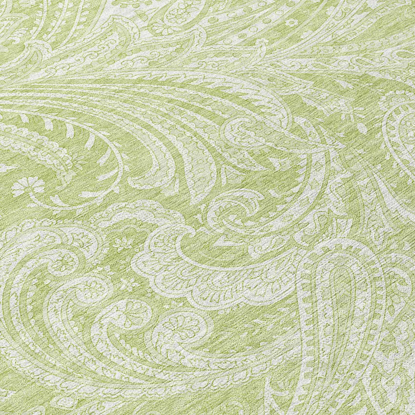 8' Green And Ivory Round Paisley Washable Indoor Outdoor Area Rug Photo 7