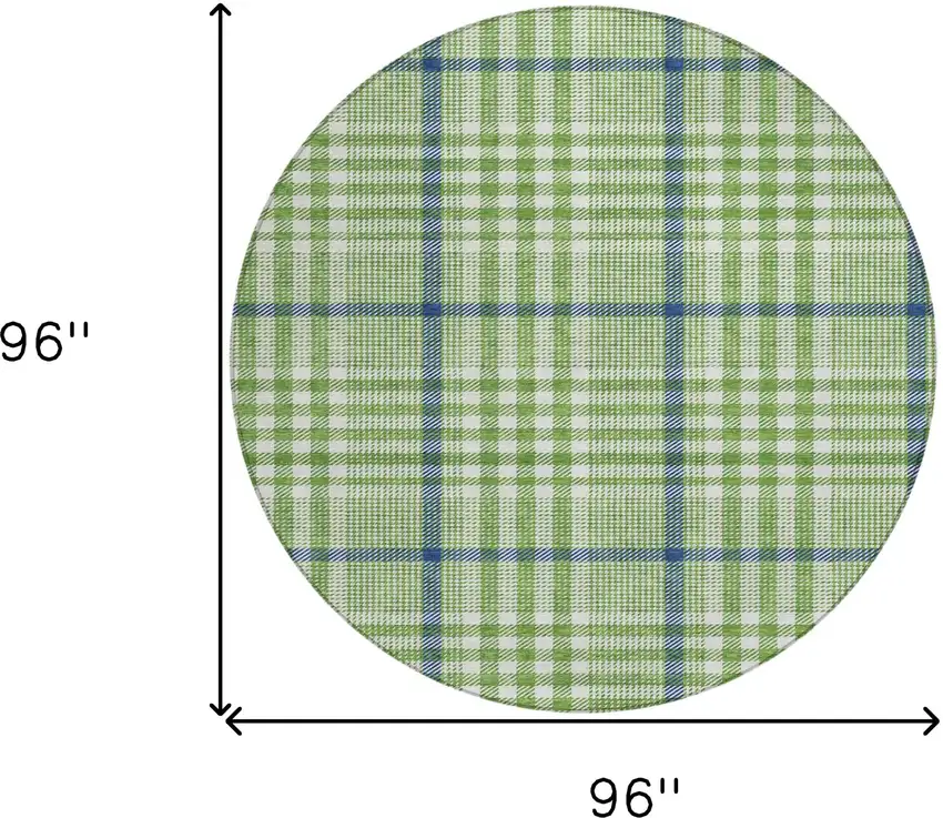 8' Green And Ivory Round Plaid Washable Indoor Outdoor Area Rug Photo 8